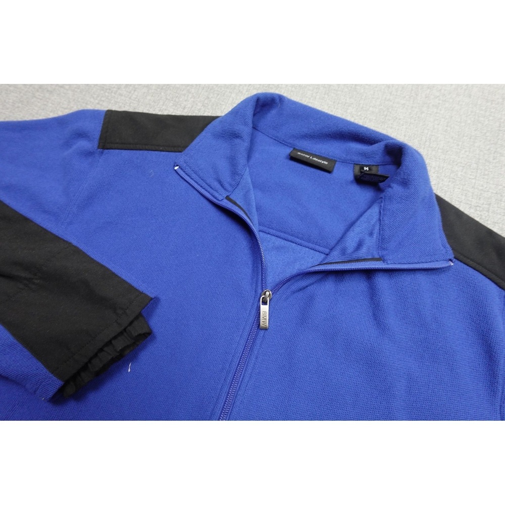 BMW Fleece Jacket Mens Medium Blue Biker Full Zip BMW Logo Pockets Motorcycle